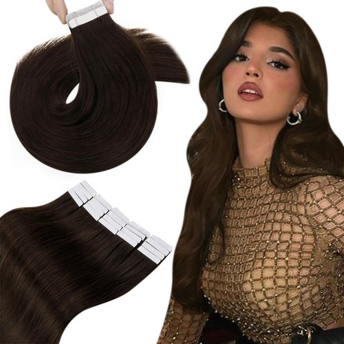 Hetto Tape in Hair Extensions #2 Darkest Brown Tape in Extensions Real Human Hair 22 Inch Silky Remy Hair Tape in Extensions Straight 22 Inch 50g 20Pcs
