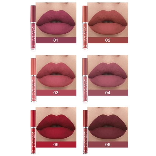 Fasurid Lipstick for Women, Liquid Matte Makeup Set, 6Pcs Long-Lasting Wear Non-Stick Cup Not Fade Waterproof Velvet Lip Gloss Kit, Lip Makeup Gift Sets for Girls Mothers Dark Color