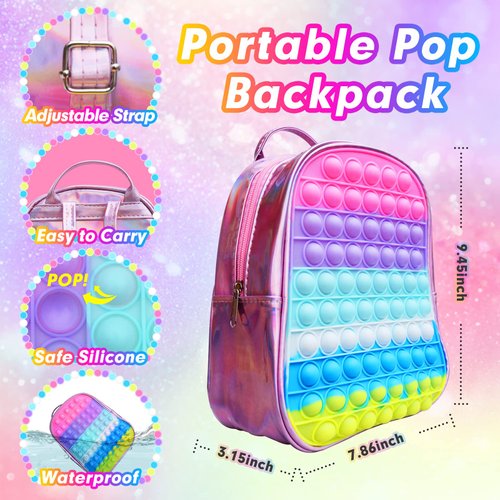 Pop Fidget Backpack for Girls, Pop it Bags&pop it Notebook and Unicorn Pencil Case for Kids' Fidget School Supplies Stress Relief, Great Birthday Present Gift for Kids