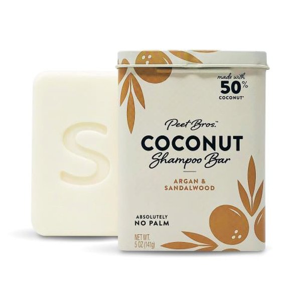 Peet Bros. Coconut Shampoo Bar - Argan & Sandalwood Moisturizing Shampoo Bar Made With Coconut - Vegan, Palm Oil-Free Shampoo Bar - No Artificial Fragrances - Planet Friendly - Made in USA - 5 oz