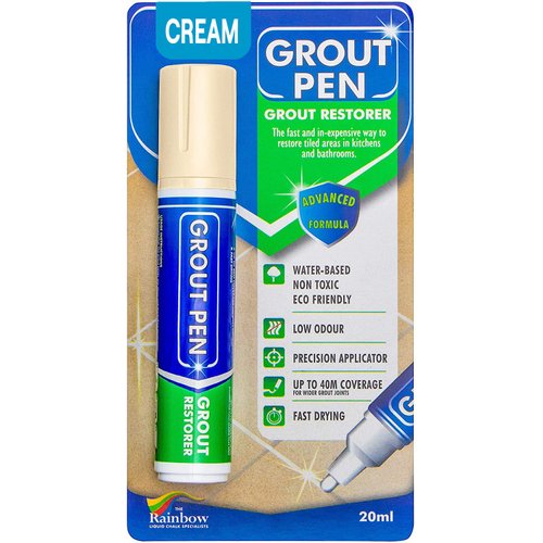 Grout Pen Cream Tile Paint Marker: Waterproof Grout Paint Pen, Tile Grout Colorant and Sealer Pen for Bathroom, Shower, Kitchen, More - Cream, Wide 15mm Tip (20mL)