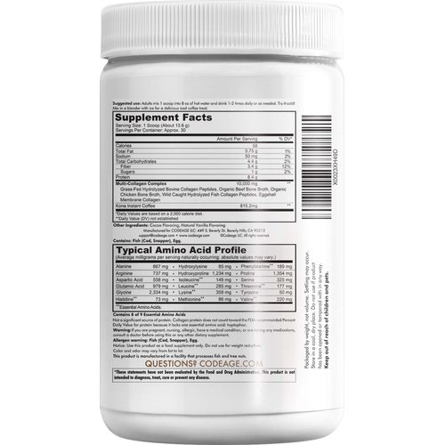 Codeage Multi Collagen Peptides Protein Powder, Chocolate Mocha Instant Coffee - Low Calories Drink & Shake - Collagen Type I, II, III, V & X - Grass-Fed, Pasture-Raised, Hydrolyzed, Non-GMO - 14.39oz