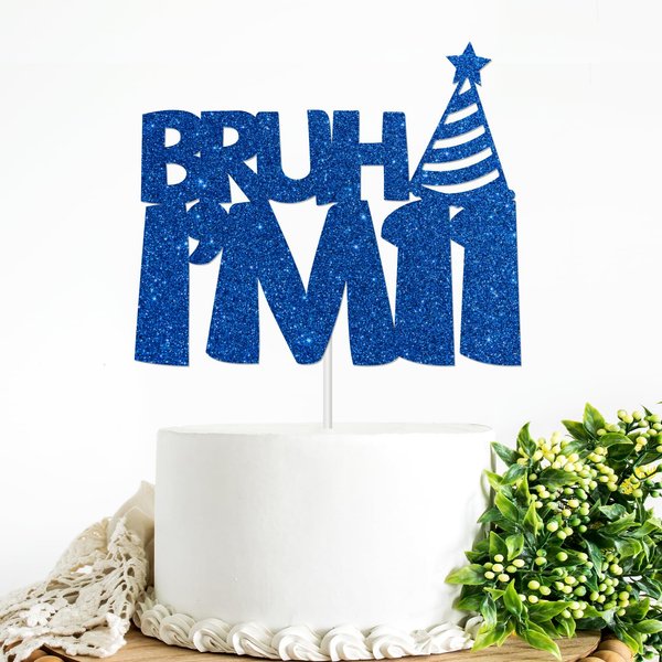 Bruh I'm 11 Cake Topper Blue Glitter 11th Birthday Party Cake Decor for Kids Boys Happy 11th Birthday Party Sign Funny Eleven Years Old Birthday Party Decoration Supplies