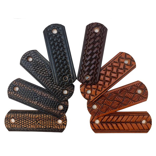 Made in USA - 2 GENUINE THICK LEATHER Hair Barrettes with Sticks, Basketweave and Snakeskin Designs, Choice of Colors, Ponytail Holders