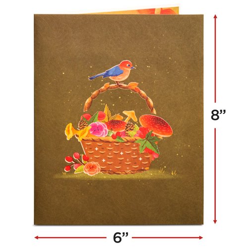 Paper Love Frndly 3D Fall Flower Basket Pop Up Card, Handcrafted - 100% Recycled and Eco-Friendly, 8" x 6" Cover - with Removable Note Tag