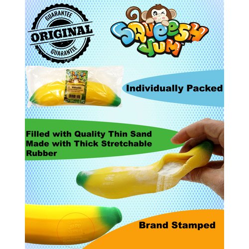 JA-RU Stretchy Banana Sensory Toy Squish Yum Buh Nay Nay (1 Unit) Stress Relief Toys | Fidget Toys for Kids and Adults. Autism Toys & Party Favors. Sand Filled. 1-3340-1p