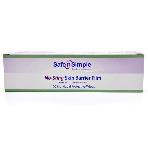 Safe n' Simple No Sting Skin Prep Wipes - 100 Individual Ostomy Barrier Film Wipes 2.4" x 2.4" - Skin Barrier Film Wipes for Ostomy - Protective Sting Free Skin Barrier