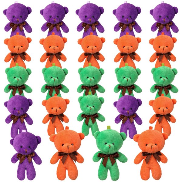 Liliful 24 Pcs 4.5 Inch Stuffed Animals Soft Plush Bears Doll with Ribbon Bow Mini Bears for Boys Girls Birthday Decoration Gift Bear Baby Shower Favors (Purple Green Orange)
