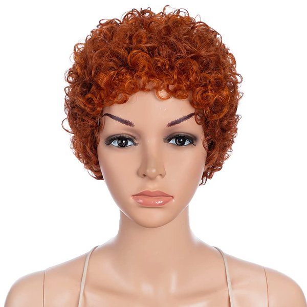 Style Icon Afro Wigs Human Hair Short Curly Wigs Glueless Orange Wigs (DYFHL 350/S ORANGE)