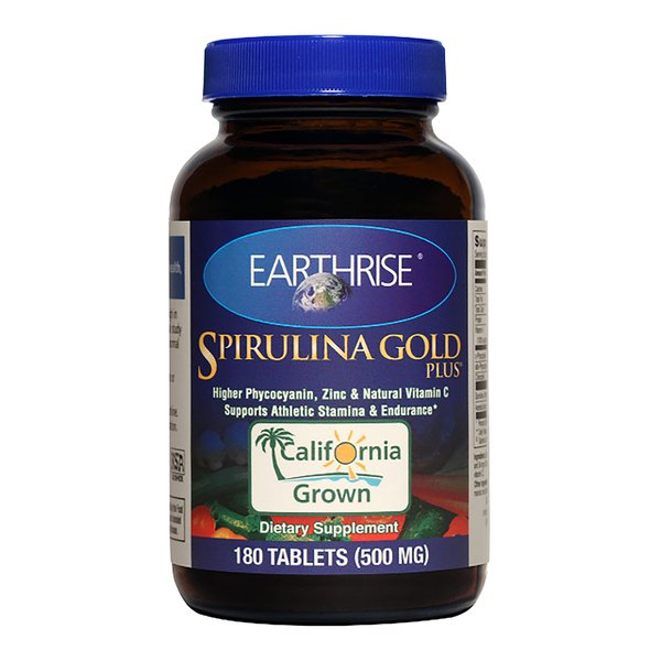 Earthrise Spirulina Gold Plus 500mg Tablet 180 counts, Natural Premium Spirulina from California- Vegan, Gluten Free, Keto Friendly, Non -GMO Super Food high in vitamins & minerals.