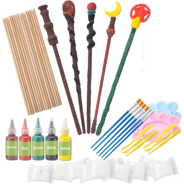Col-Pary Magic Wand Making Kit, DIY Craft Painting Set,DIY Wand Making for Halloween Supplies,Kids Gift,Wizard Cosplay Birthday Party Decor,School Rewards,Student Activities-51pcs in All