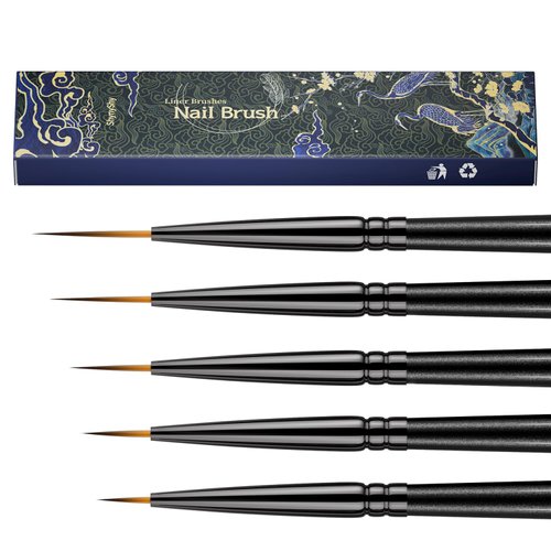 ShynyShy Nail Art Brushes, Liner Brush for Nails Brush Set, Nail Art Brush Set Nail Design Tools, Dotting Drawing Tool for Long Lines, Thin Details Acrylic Polish Gel 0.23/0.35/0.47/0.71/0.94inch
