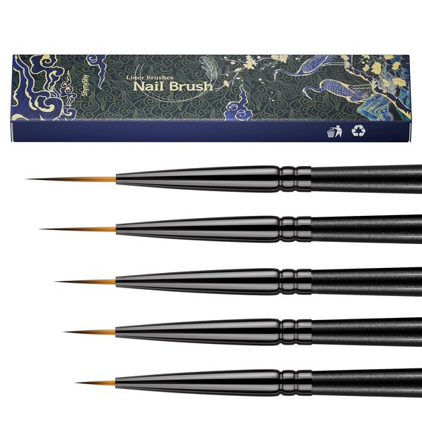 ShynyShy Nail Art Brushes, Liner Brush for Nails Brush Set, Nail Art Brush Set Nail Design Tools, Dotting Drawing Tool for Long Lines, Thin Details Acrylic Polish Gel 0.23/0.35/0.47/0.71/0.94inch