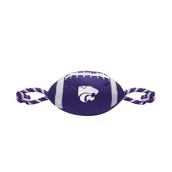 Pets First NCAA Kansas State Wildcats Nylon Football Dog Toy, Tough Quality Nylon Materials, Strong Pull Ropes, Inner Squeaker, Collegiate Team Color