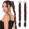 2Pcs Braided Ponytail Extensions with Hair Ties Soft Synthetic Hair Pieces Straight Wrap Around Hair Extensions Pony Tail Hairpieces Accessories for Women Daily Wear 16 Inch (Dark Brown)