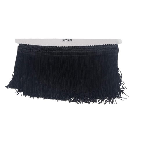 KUYLENT 6.5 Yard 4 Inches Polyester Fringe Trim Lace Chainette Tassel Fringe Trimming for Latin Dress Stage Clothes Lamp Shade Decoration DIY (Black)
