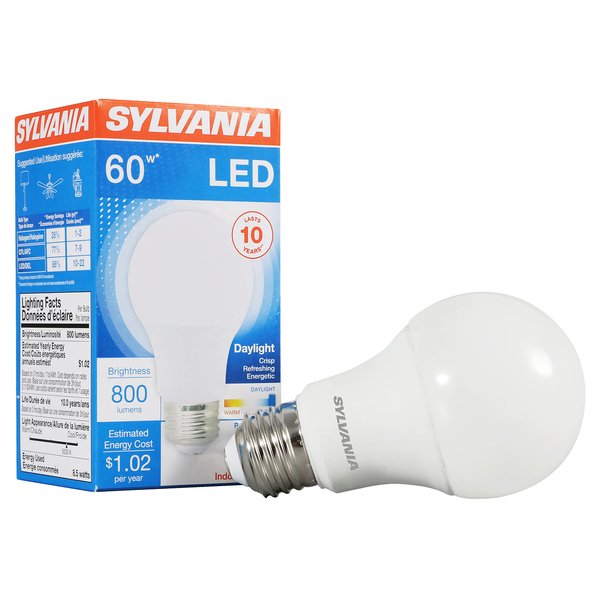 SYLVANIA LED Light Bulb, 60W Equivalent A19, Efficient 8.5W, Medium Base, Frosted Finish, 800 Lumens, Daylight - 1 Pack (79281)