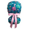 CALOMED Scrub Cap for Women and Men, Ponytail Scrub Caps, Working Hat, Head Cover with Ribbon Ties and Buttons, Long Hair (Succulents on Teal)