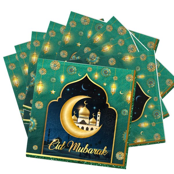 Eid Mubarak Party Supplies-40pcs Eid Mubarak Napkins Decorations,Muslim Ramadan Paper Napkins for Muslim Eid Al-fitr Party Eid Mubarak Dinner Decoration