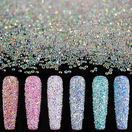15000Pcs Ultra Mini 1.2mm AB Diamond Beads Glass Sand Shine Rhinestones Iridescent Crystals Long Lasting for Nail Art 3D Decorations DIY Crafts with 2Pcs Triangle Trays by BELLEBOOST