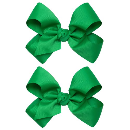 HAIRBOWS Girls' 2 Pack of Grosgrain Hair Bows with Knot Wrap Center on Hair Clips, All Ages and Hair Types, 6 Inch Bows, Green