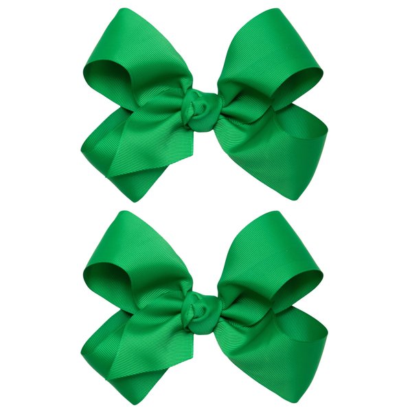 HAIRBOWS Girls' 2 Pack of Grosgrain Hair Bows with Knot Wrap Center on Hair Clips, All Ages and Hair Types, 6 Inch Bows, Green