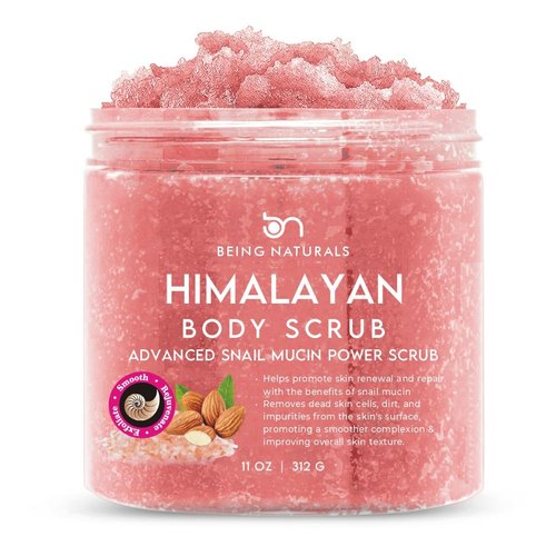 Natural Himalayan Salt Body Scrub - with Lychee Oil and Snail Mucin, Exfoliating Salt Scrub to Exfoliate & Moisturize Skin, Deep Cleansing - 11 oz