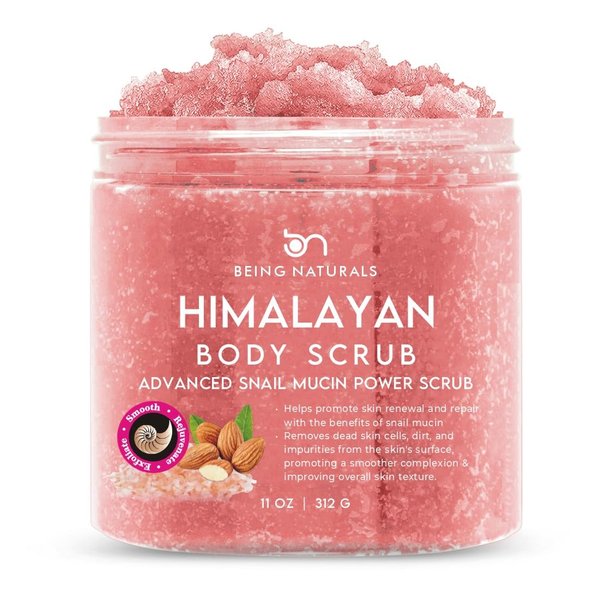 Natural Himalayan Salt Body Scrub - with Lychee Oil and Snail Mucin, Exfoliating Salt Scrub to Exfoliate & Moisturize Skin, Deep Cleansing - 11 oz