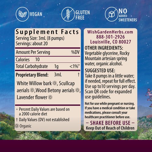 WishGarden Herbs Cranial Comfort - Plant-Based Herbal Supplement with White Willow Bark Extract, Lavender & Scullcap Supports Release of Head, Neck & Shoulders Tension, Stress & Muscle Tension, 2oz