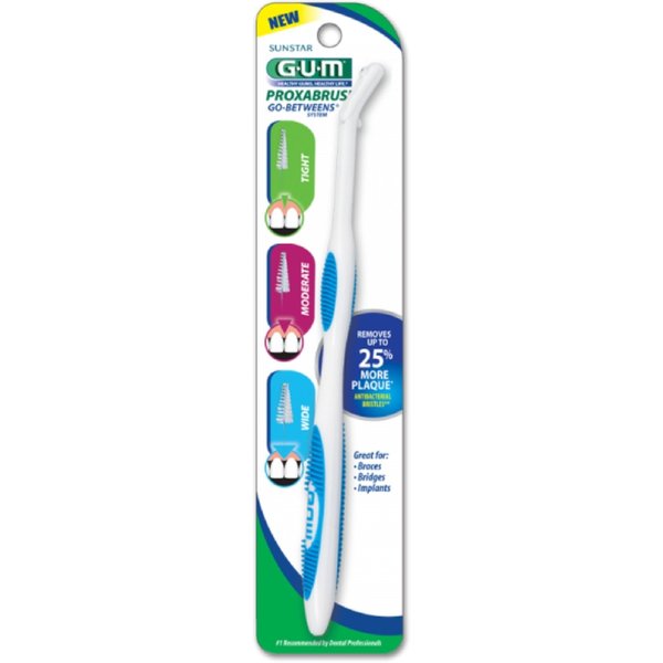 GUM - 10070942006252 Proxabrush Permanent Handle with Tight, Moderate, & Wide Go-Betweens Heads, (Pack of 6)