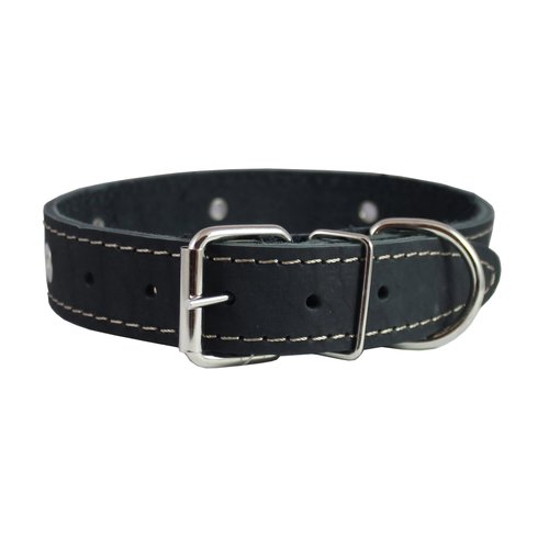 Genuine Leather Studded Dog Collar, Black, 1.5" Wide. Fits 16.5"-20.5" Neck Size Amstaff