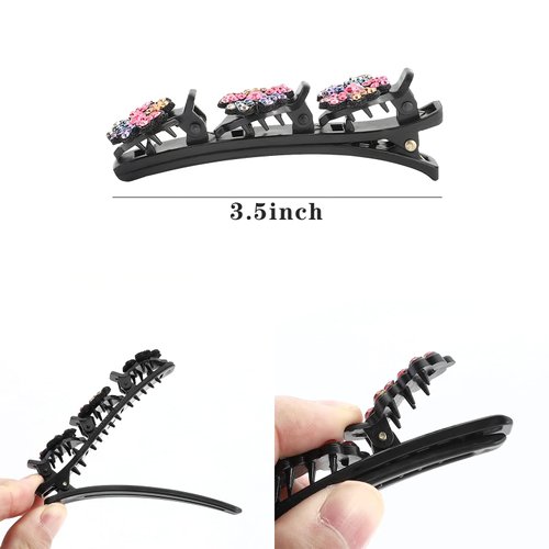 SUBANG 12 Pieces Sparkling Crystal Stone Braided Hair Clips Rhinestone Hair Clips Braided Hair Clips with 3 Small Clips for Women Girls