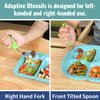 EZ Assistive Adaptive Utensils Spoon & Fork Easy to Hold for Independent Eating, Weighted Utensils for Hand Tremors (1 Set Green Hand Front Tilted)