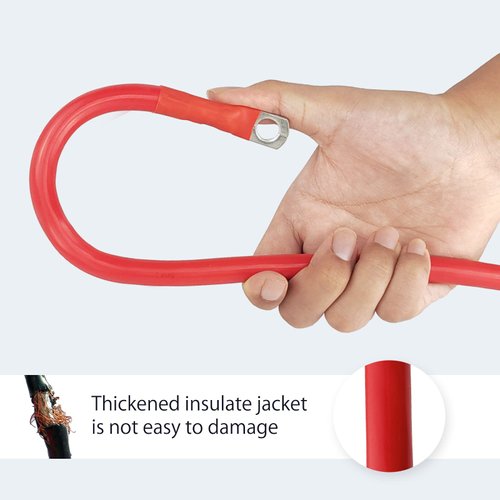 2 awg battery cable 3Ft Copper Power Inverter Wire with 3/8" Lugs for Solar Car Boat RV (2pcs)