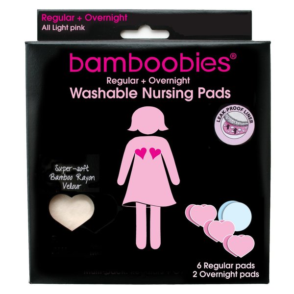 Bamboobies Women’s Nursing Pads, Reusable and Washable, Blue and Light Pink, 3 Regular Pairs and 1 Overnight Pairs, Leak-Proof Pads for Breastfeeding, 4 Pairs