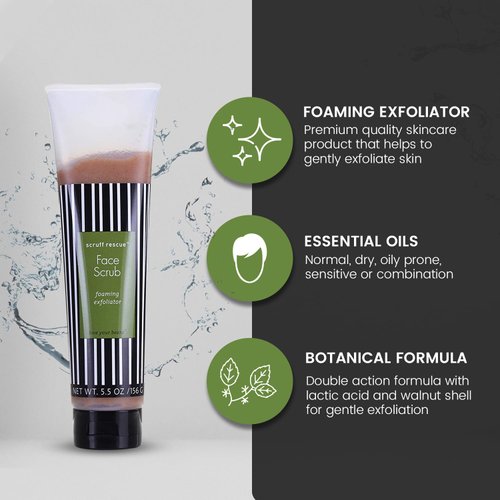 MGA Vegan Face Scrub - Scruff Rescue Face Scrub, Daily Exfoliator & Face Wash for Deep Cleaning | Prevents Blackheads & Ingrown Hairs | pH Balanced Walnut Shell Microdermabrasion | 5.5 oz