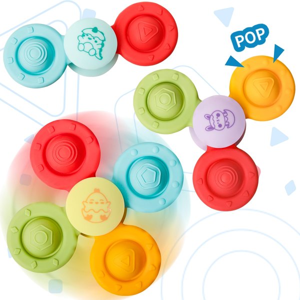 whatstem 3 Pcs Pop Suction Cup Spinner Toy, Made of All Silicone for 18 Months + Boy Girl, Bath Toys for Toddlers, Learning Toy Montessori Educational Activities for Kids