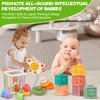 OUWANCH Montessori Toys for Babies 6-12 Months, 4 in 1 Montessori Baby Toys, Soft Baby Teething Toys, Stacking Building Blocks & Rings for Infants, Sensory Bin Toys