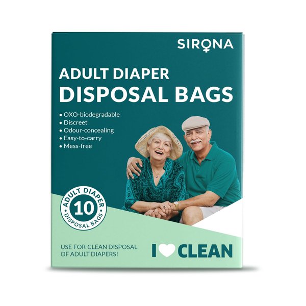 Sirona Premium Adult Diaper Disposable Bags - 10 Bags | Odor Sealing for Diapers, Food Waste, Pet Waste, Sanitary Product Disposal | Durable and Unscented