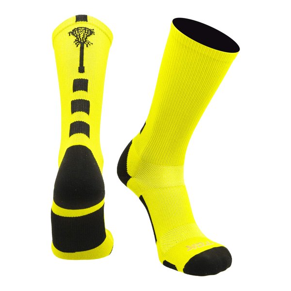 TCK Sports Lacrosse Logo Crew Socks (Neon Yellow/Black, Medium)