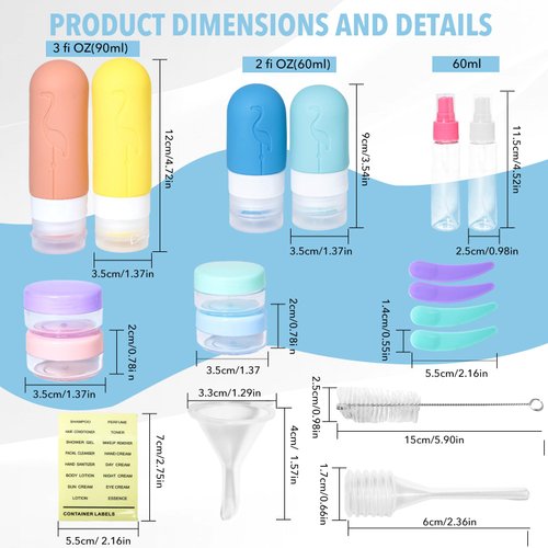 Rukinovi 17Pcs Travel Bottles Set,TSA Approved Travel SizeToiletries Leak Proof Silicone Squeezable Containers for Shampoo,Conditioner,Lotion Etc,Easy Dispensing Travel Size Accessories Essentials Kit