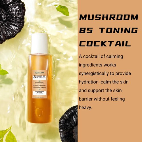 EqualRXN Mushroom B5 Toning Cocktail | Hydrating & Calming Facial Toner | Soothing & Redness Relief with Mushrooms & 2% Panthenol | Green Tea Fresh Skin Toner for Acne Prone & Sensitive & Dry Skin