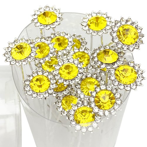PRETTYLIFE 20Pcs Bridal Hair Pins Crystal Sunflower Rhinestone U-Shaped Wedding Hair Pieces Accessories for Women Girls Party (Gold (Yellow))