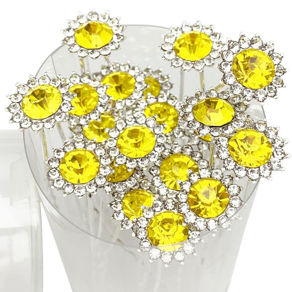PRETTYLIFE 20Pcs Bridal Hair Pins Crystal Sunflower Rhinestone U-Shaped Wedding Hair Pieces Accessories for Women Girls Party (Gold (Yellow))