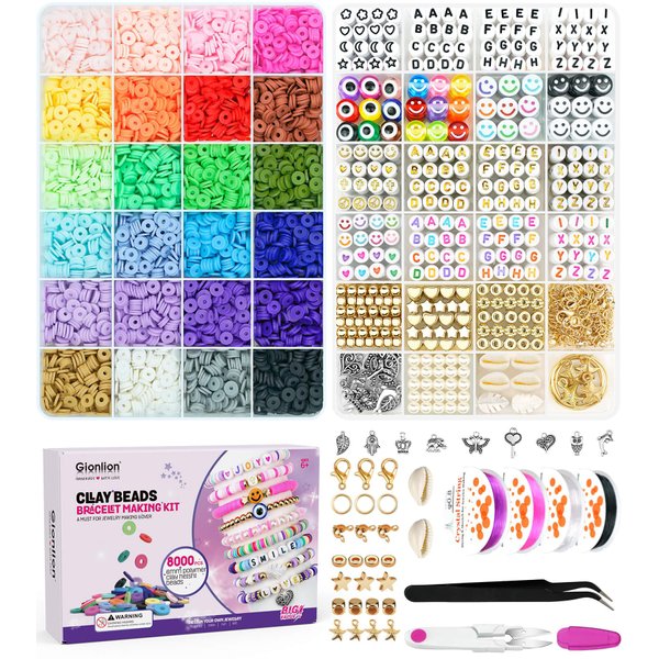 Gionlion Clay Beads Bracelet Making Kit, Pack 2 Boxes Preppy Clay Beads Letter Beads Spacer Beads and Charms Kit for Friendship Jewelry Making, Arts and Crafts Gifts for Girls Ages 8-12