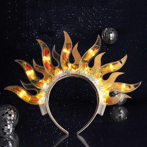 Sixexey Light Up Headband Fire Hair Band LED Flame Hair Hoop New Year Rave Holiday Party Hair Accessories for Women