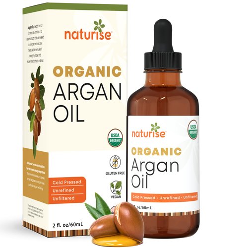 Naturise Organic Argan Oil - Organic Argan Oil Cold Pressed Argan Oil of Morocco - Vegan Non-GMO Gluten Free Argan Oil for Hair Growth and Skin Moisture - 100% Pure Moroccan Oil Hair Oil (2 fl. oz.)