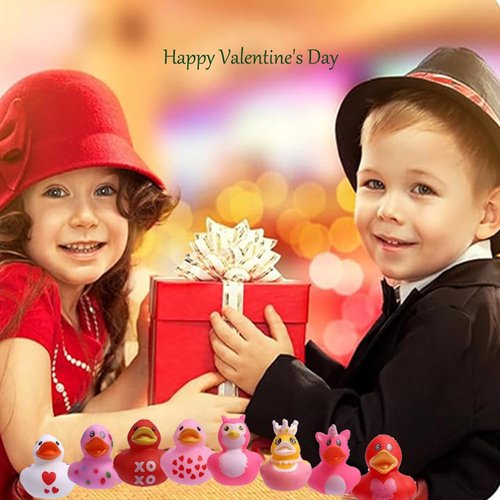 Valentine's Day Rubber Ducks Pink Valentine Heart Ducks Assorted Rubber Duck in Bulk for Jeep Ducking Bath Toys Valentines Day Christmas Party Favors Supplies Decoration