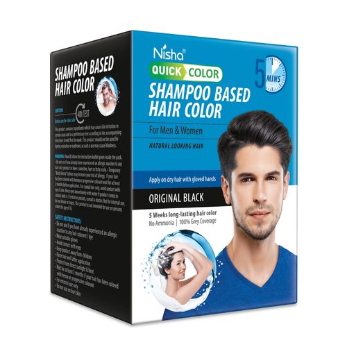 Nisha Quick Black Hair Dye, Black Hair Color Shampoo, No ammonia, Black hair color for gray coverage, 20ml Each, 10 In 1 Box