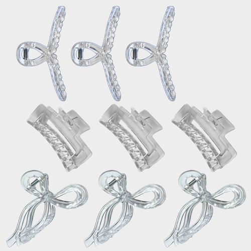 Premium Plastic Hair Claw Clips 11cm, Set of 8, Secure Hold, Non-Slip, Fashionable Design, Suitable for All Hair Types (9PCS - Transparent White)